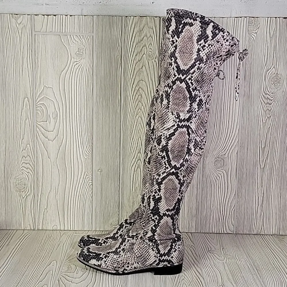 Marc Fisher Grey Snakeprint Knee High Zip Up Boots Womens Size 7 NEW